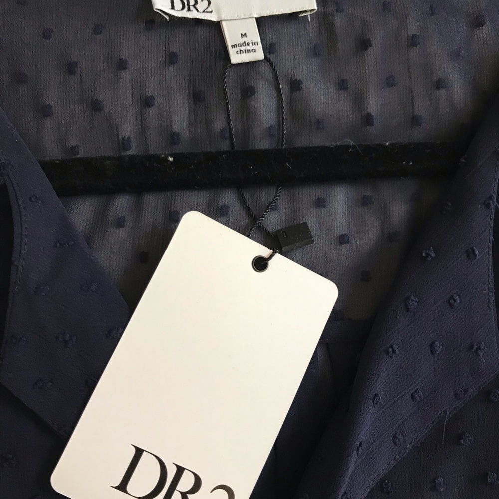 Navy Sheer Polka Dot Blouse with attached Camisole